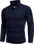 Men's Quarter Zip Sweater Slim Fit Mock Neck Pullover - Warm, Stylish