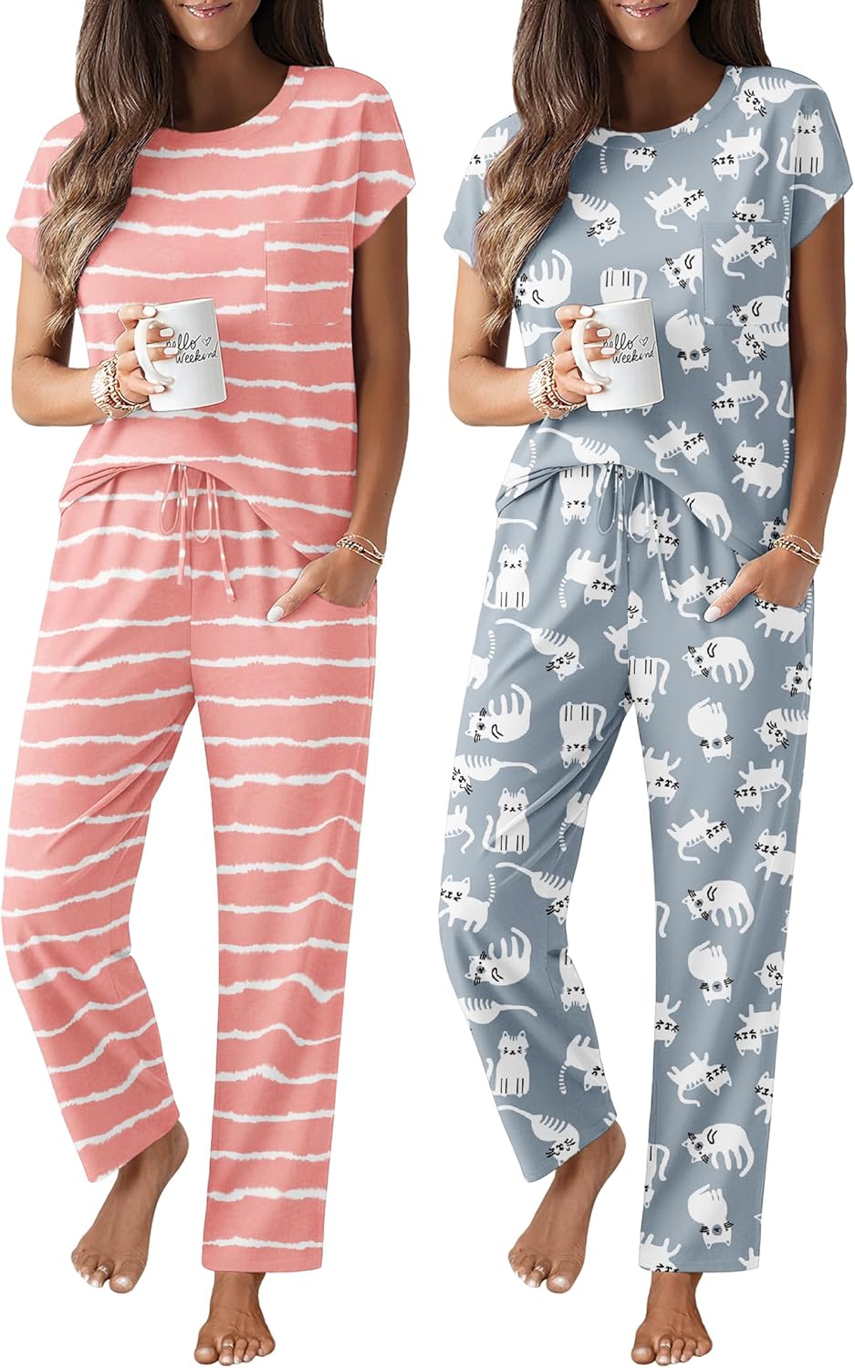 Ekouaer 2 Packs Pajamas for Women Set with Soft Sleepwear
