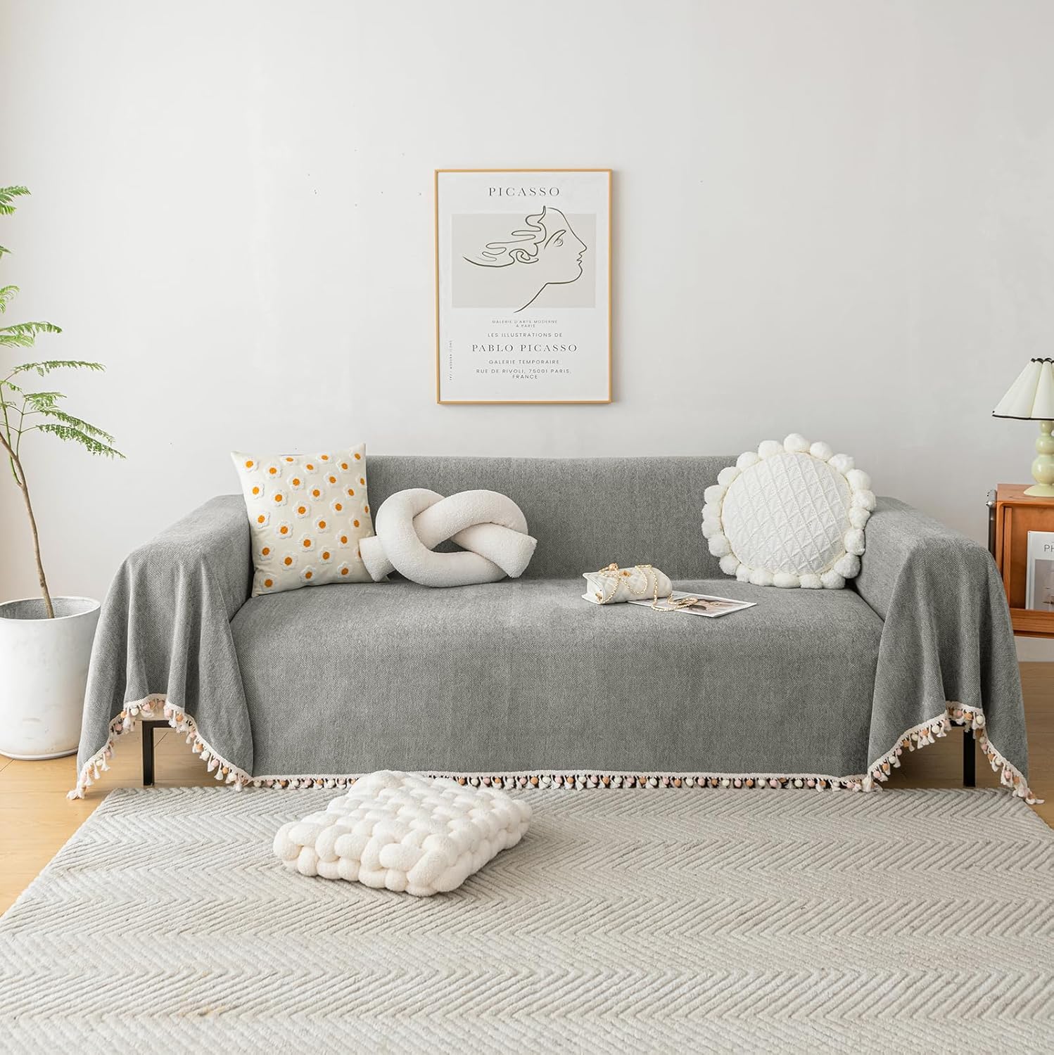 HANDONTIME Couch Slipcovers for Sofas Dark Grey Pet Protector