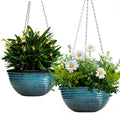 12 inch Large Hanging Planters Set of 2 - Glazed Look, Drainage Ready