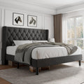 iPormis King Size Platform Bed Frame with Button Tufted Headboard