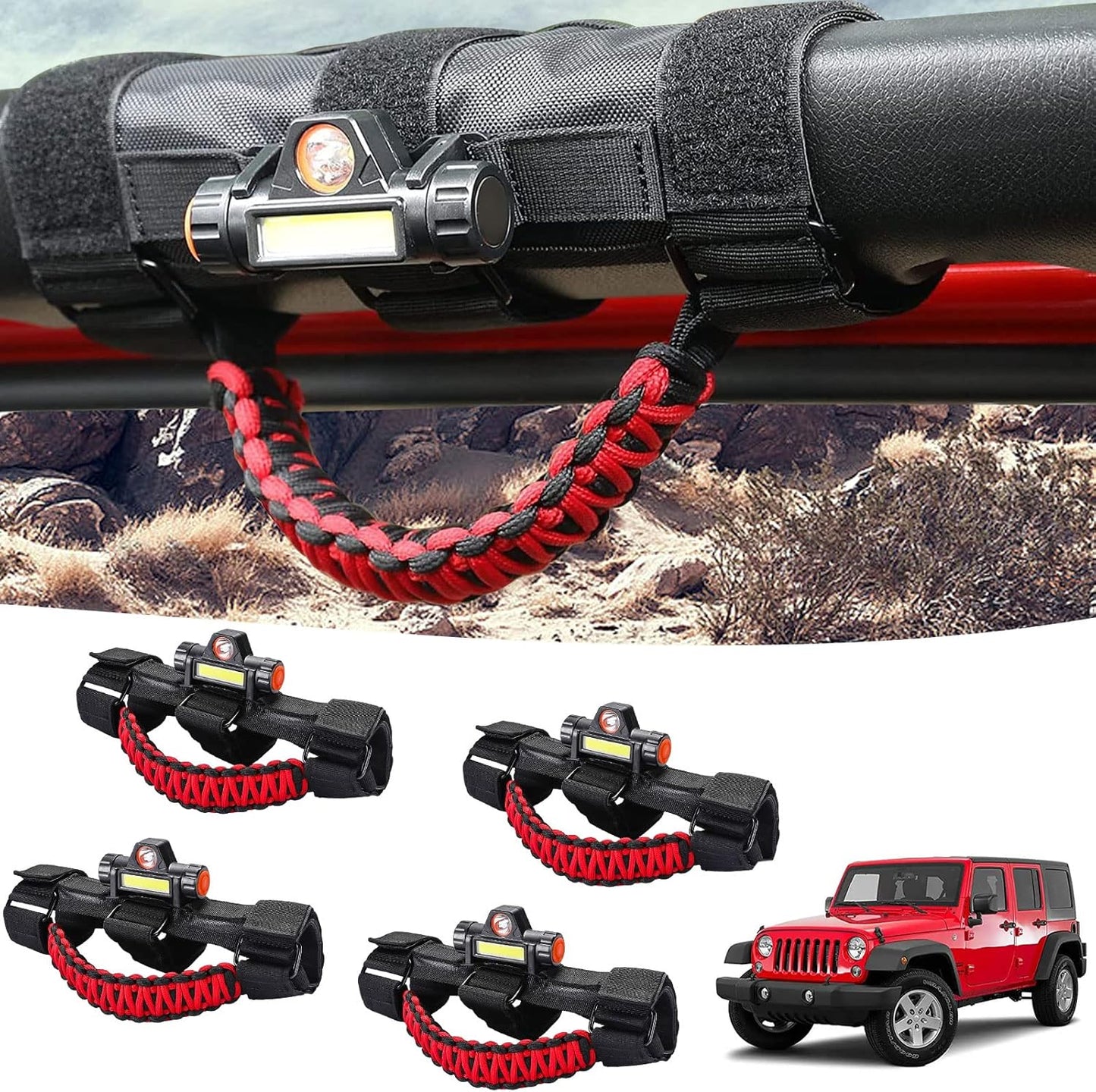 GAIZON 4 Pack Grab Handles with LED Light for Jeep Wrangler