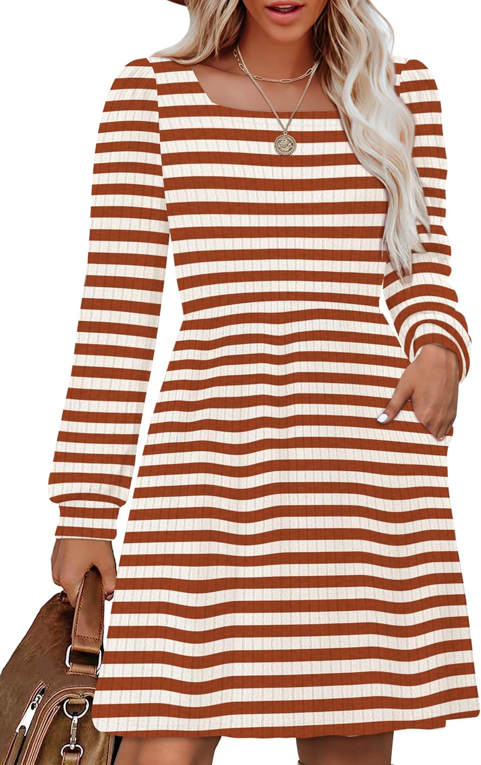 OFEEFAN Womens Knit Sweater Dress with Pockets for Style