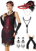 1920s Flapper Dresses for Women - Lace V Neck Fringed Roaring 20s