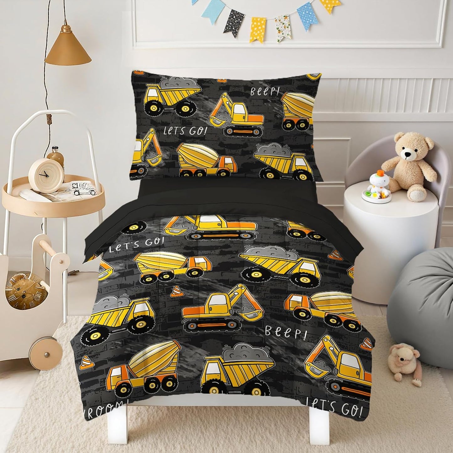 Toddler Bedding Set for Boys - 4-Piece Truck Comforter Set