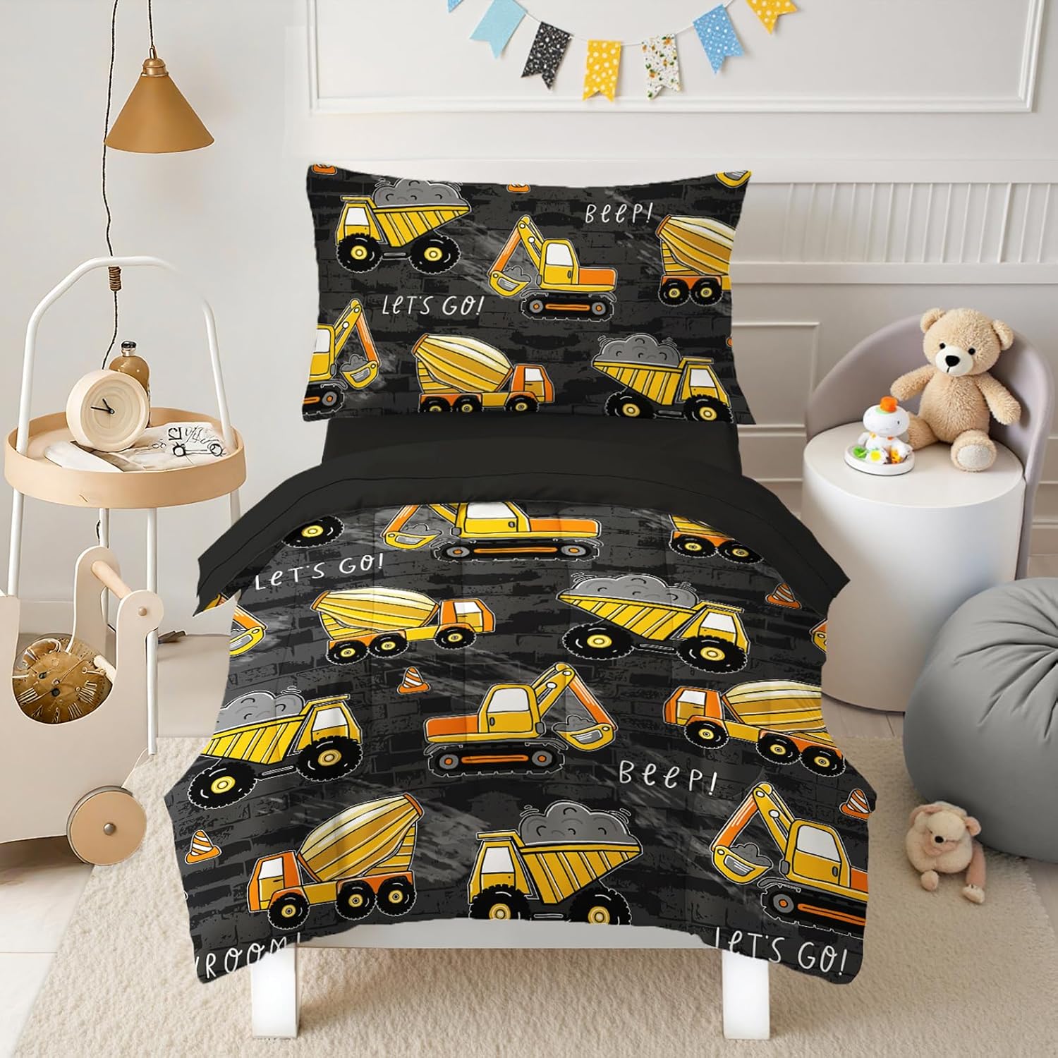 Toddler Bedding Set for Boys - 4-Piece Truck Comforter Set