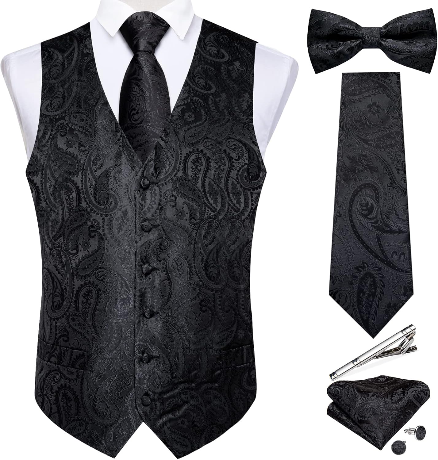 DiBanGu Men's Silk Paisley Vest Set for Formal Occasions
