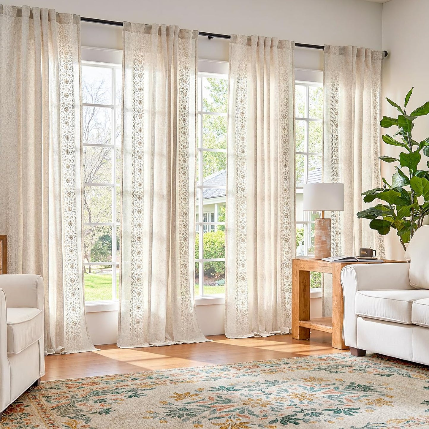 Boho Curtains for Bedroom with Vintage Floral Design 84 in Long