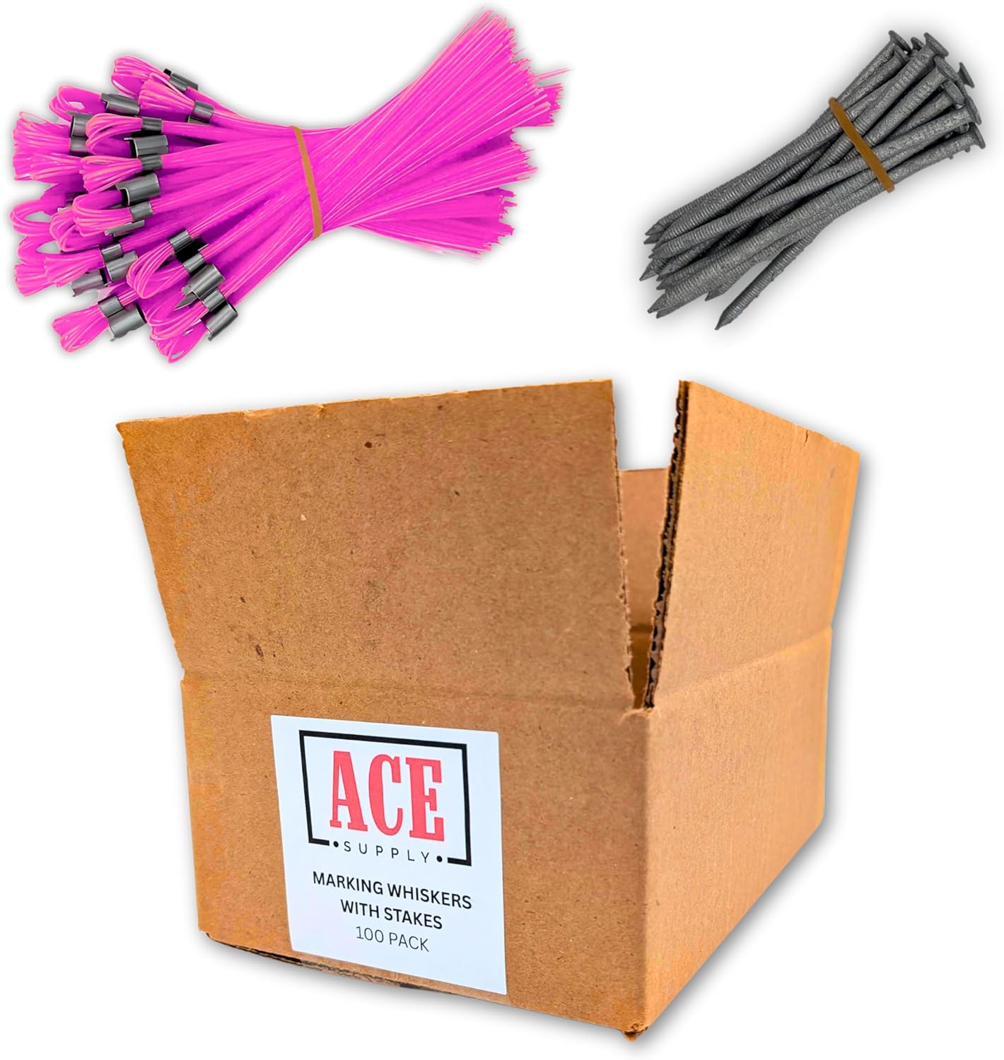 Durable Pink Marking Whiskers with Stakes - 100 Pack for All Uses