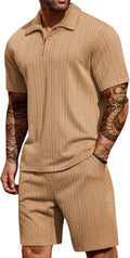 COOFANDY Men's 2 Pieces Quarter Zip Polo Shirt and Shorts (Style 1K3F)
