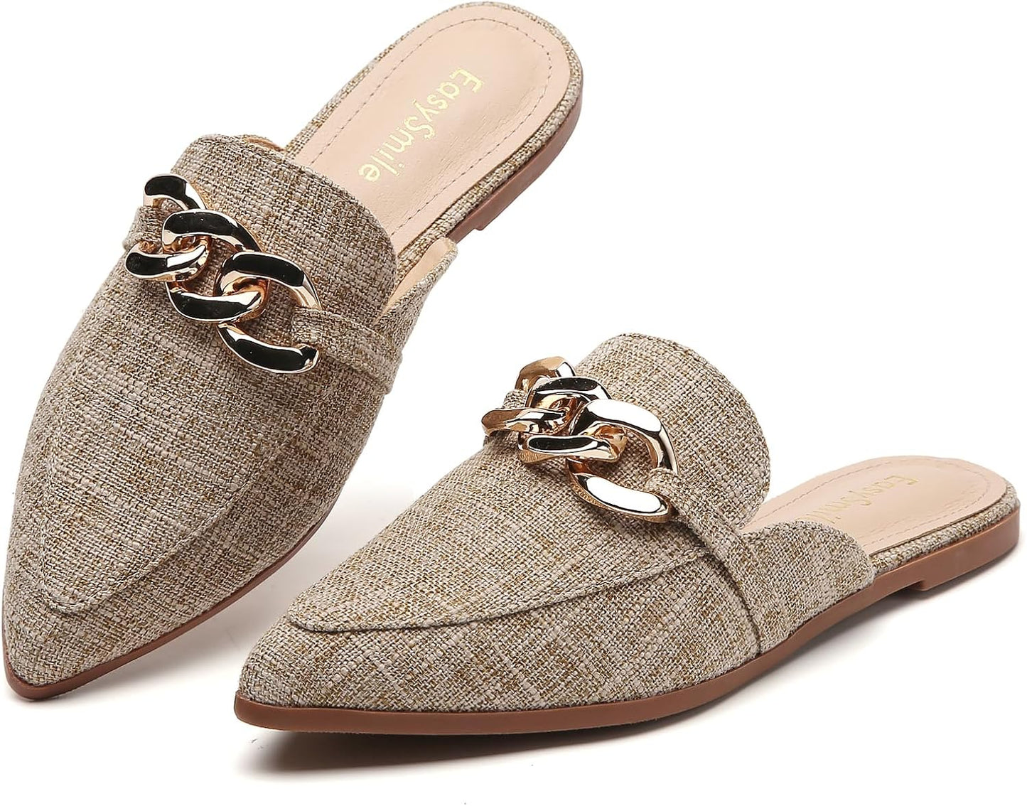 Metal Chain Decor Flat Mules for Women - Stylish Slip On Loafers