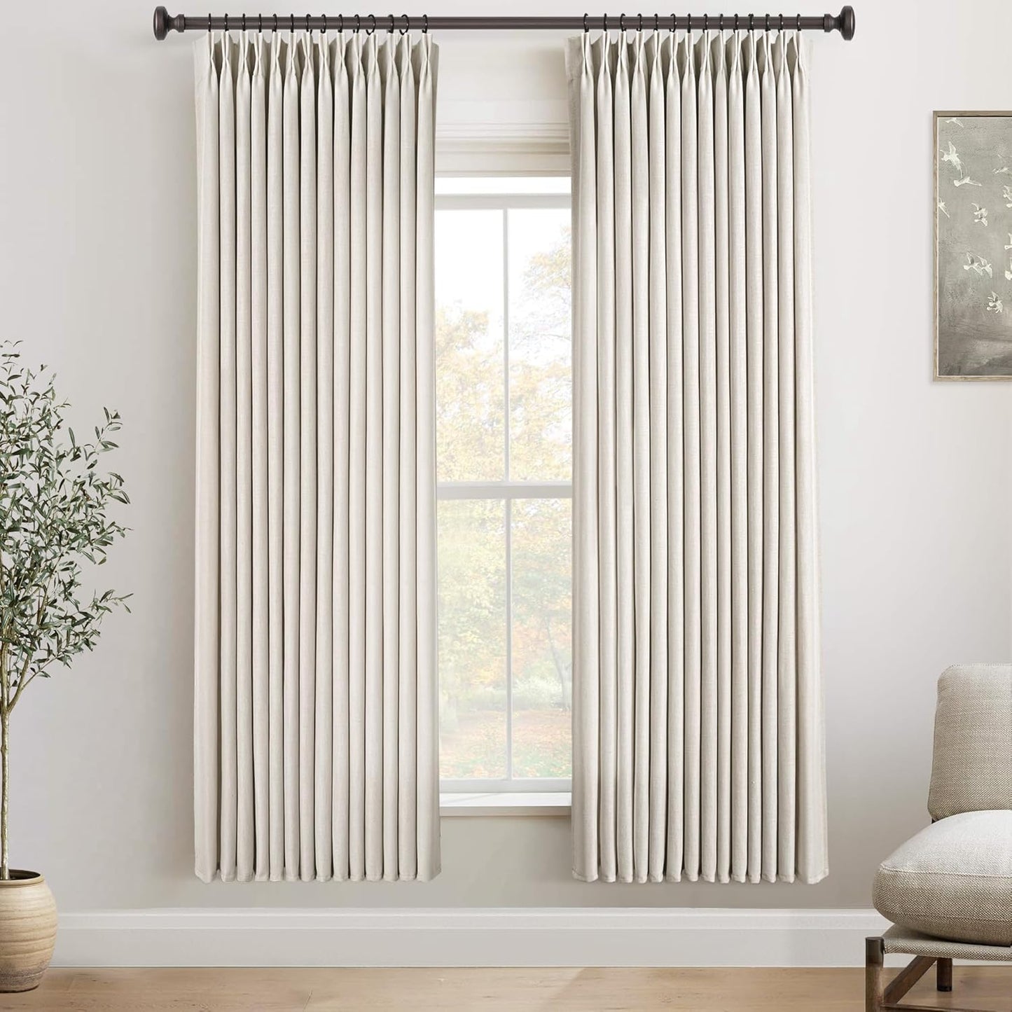 78 Inch Linen Curtains Set for Living Room with Pinch Pleat Design