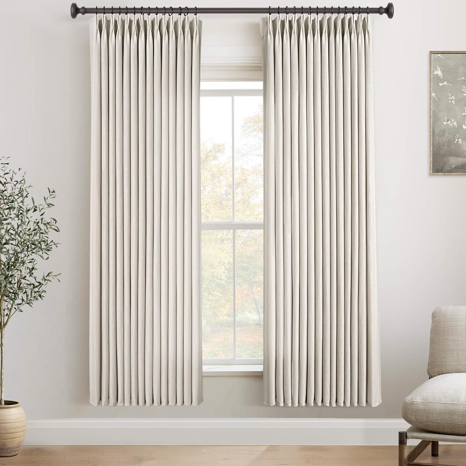 78 Inch Linen Curtains Set for Living Room with Pinch Pleat Design