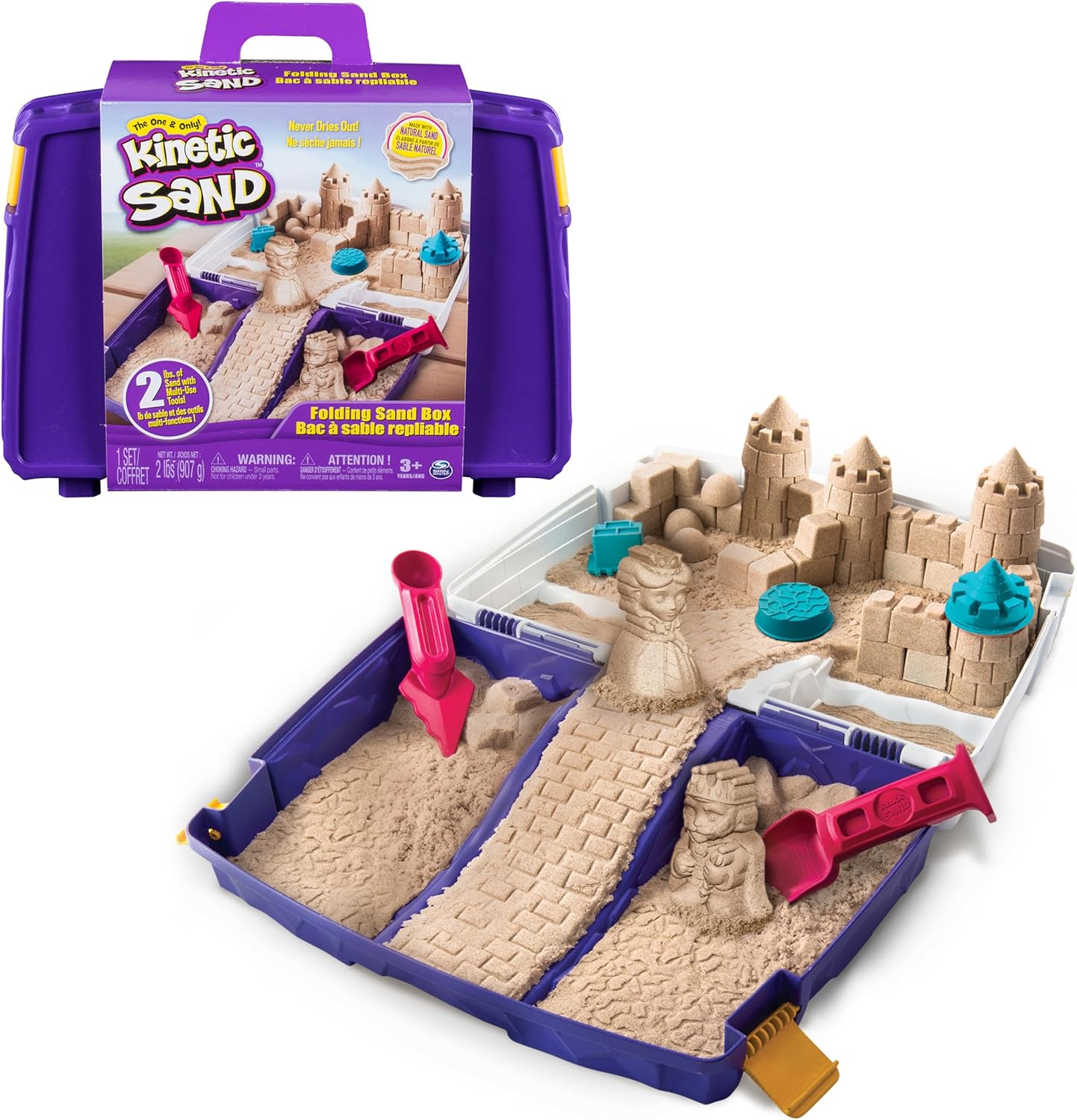 Kinetic Sand Folding Sand Box with 2lbs Play Sand and Molds