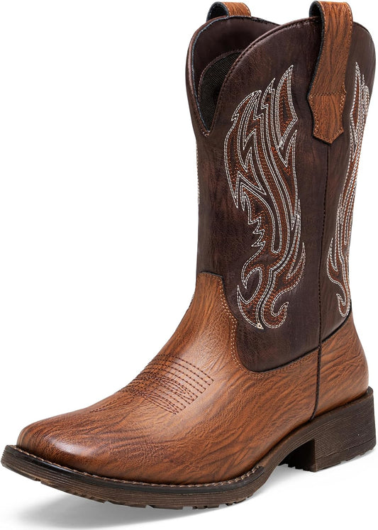 Jousen Cowboy Boots for Men with Side Zipper and Square Toe
