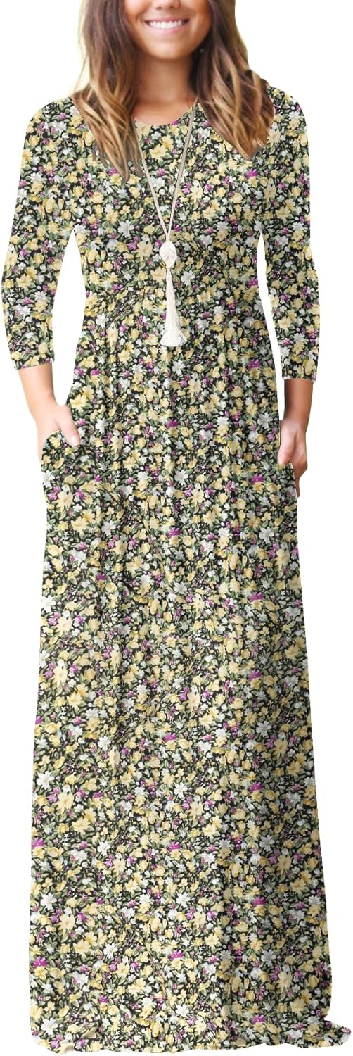 GRECERELLE Women Long Sleeve Casual Maxi Dress with Pockets