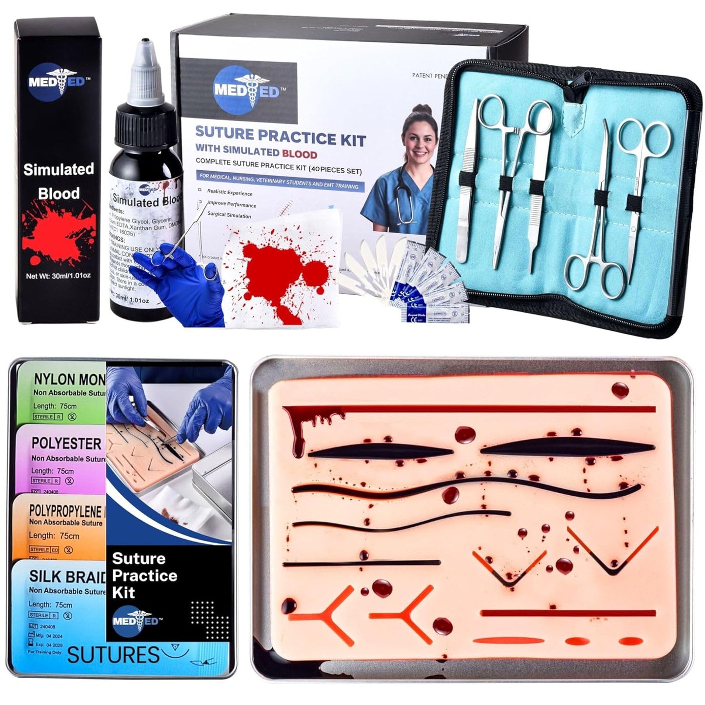 Suture Practice Kit with Blood | Realistic Complete Training Set
