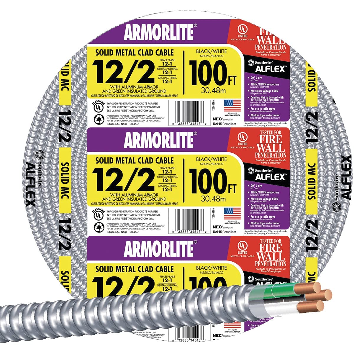 Flexible Conduit Aluminum Metal Clad 12/2 100Ft for Versatile Use