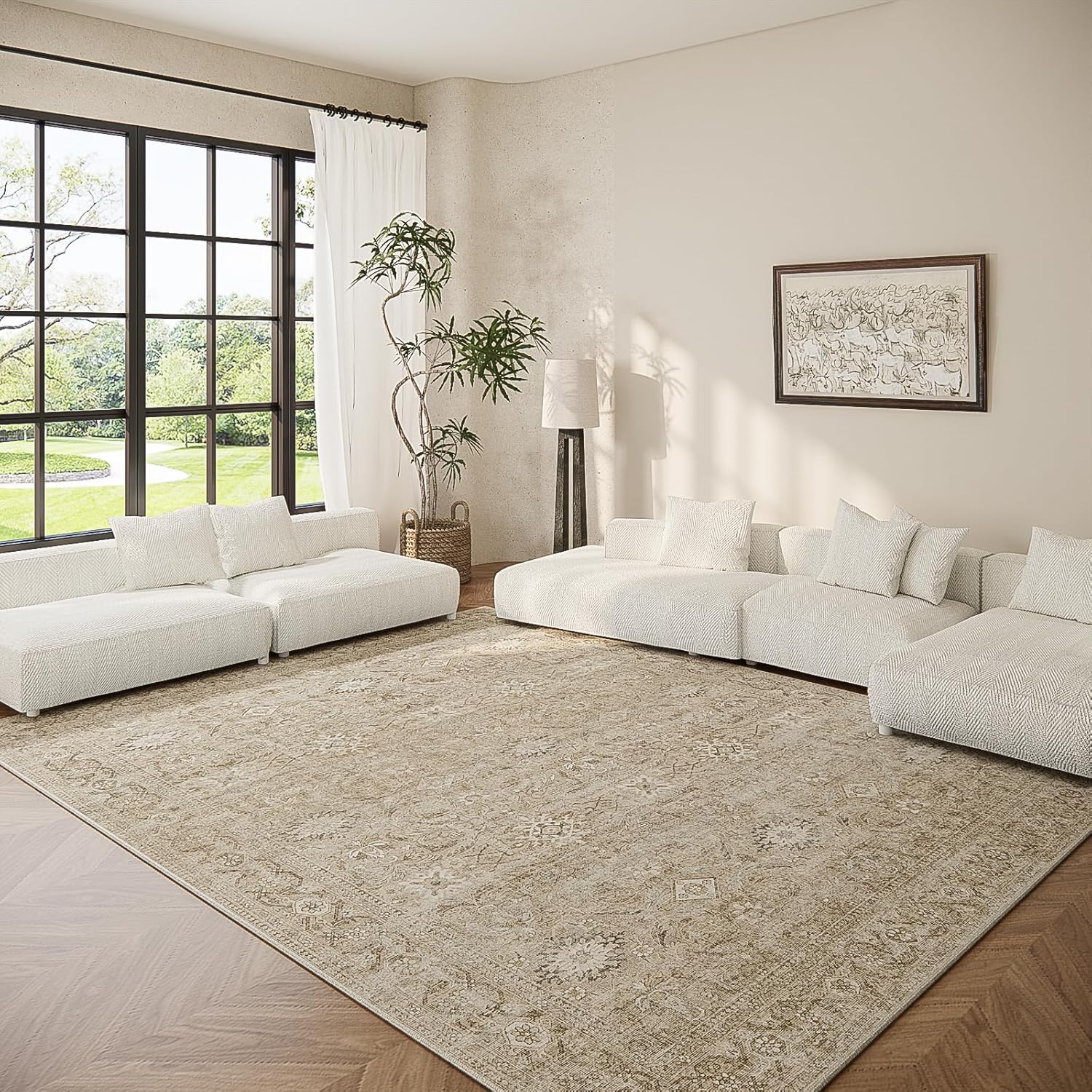 Washable Living Room Area Rugs: Soft Non-Slip Vintage Boho Carpet