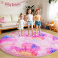 Round Fluffy Rugs 6Ft Dark Rainbow Shag Circle Rug - Soft Non-Slip