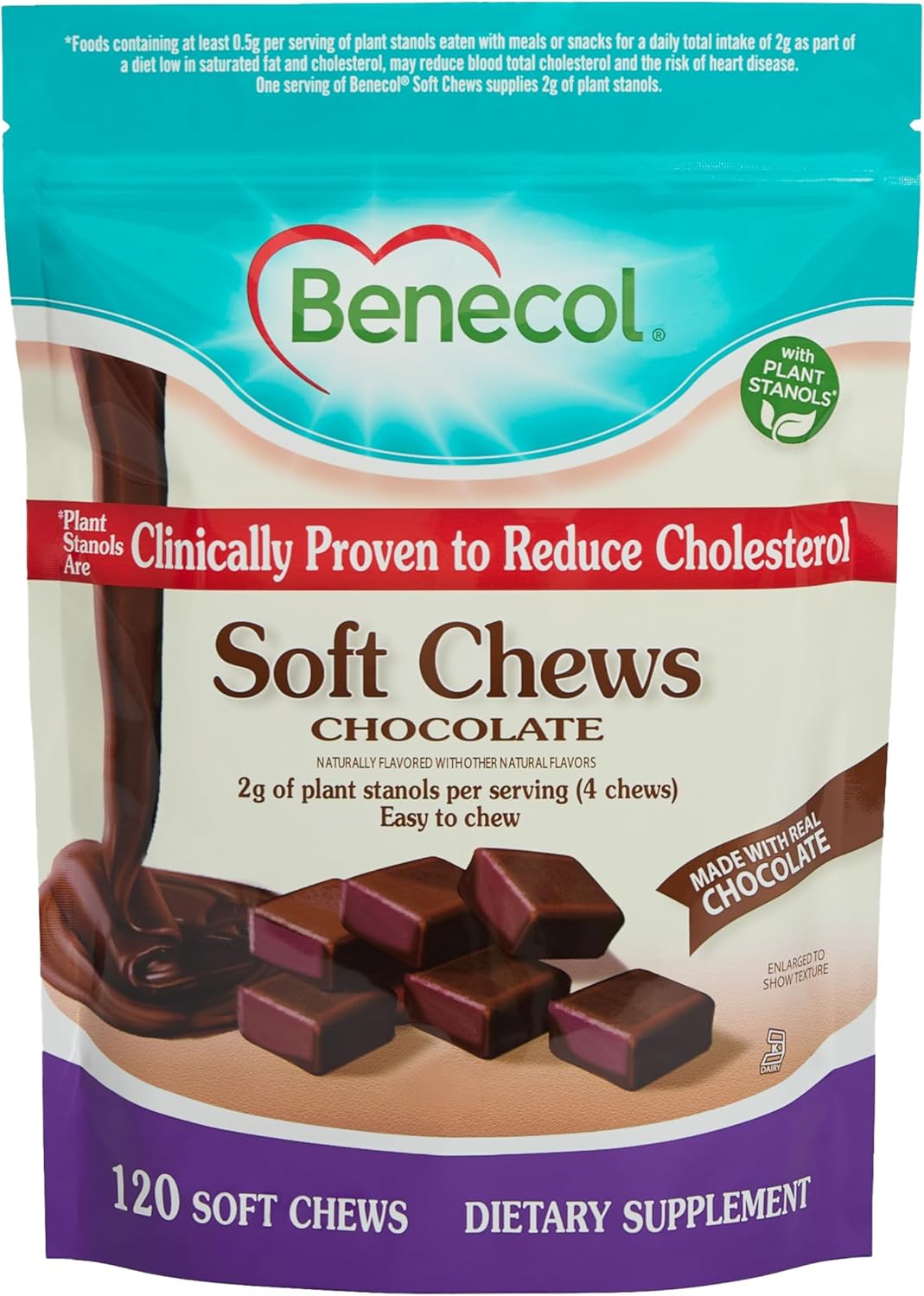 Benecol Soft Chews for Cholesterol Management - 120 Chocolate Chews