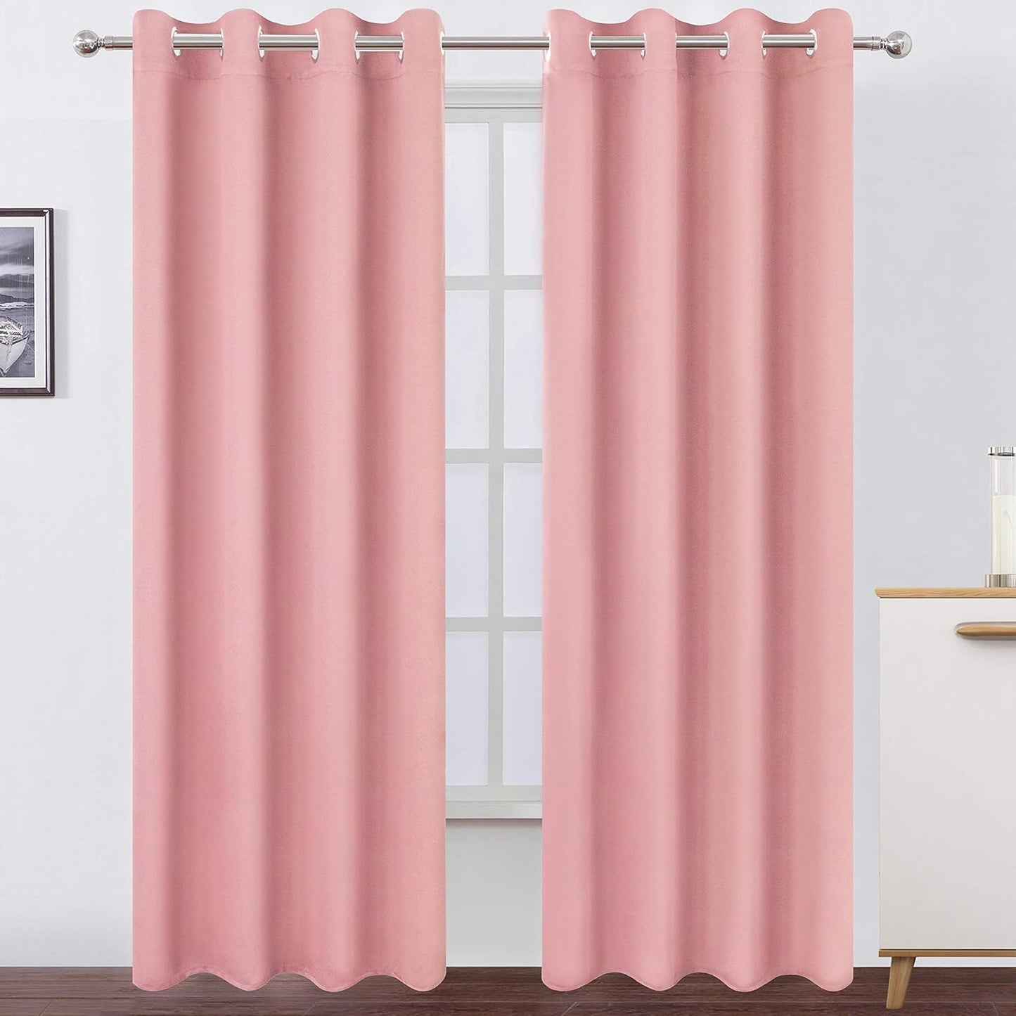 LEMO Pink Thermal Blackout Curtains for Bedroom - 52 x 95 in