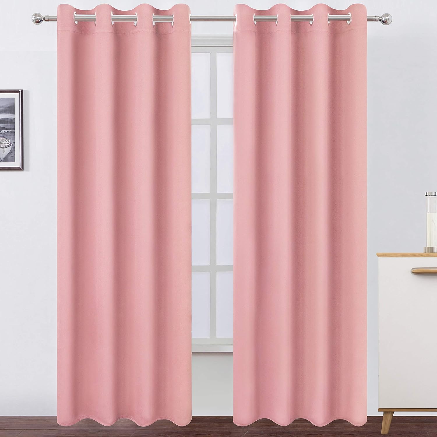 LEMO Pink Thermal Blackout Curtains for Bedroom - 52 x 95 in