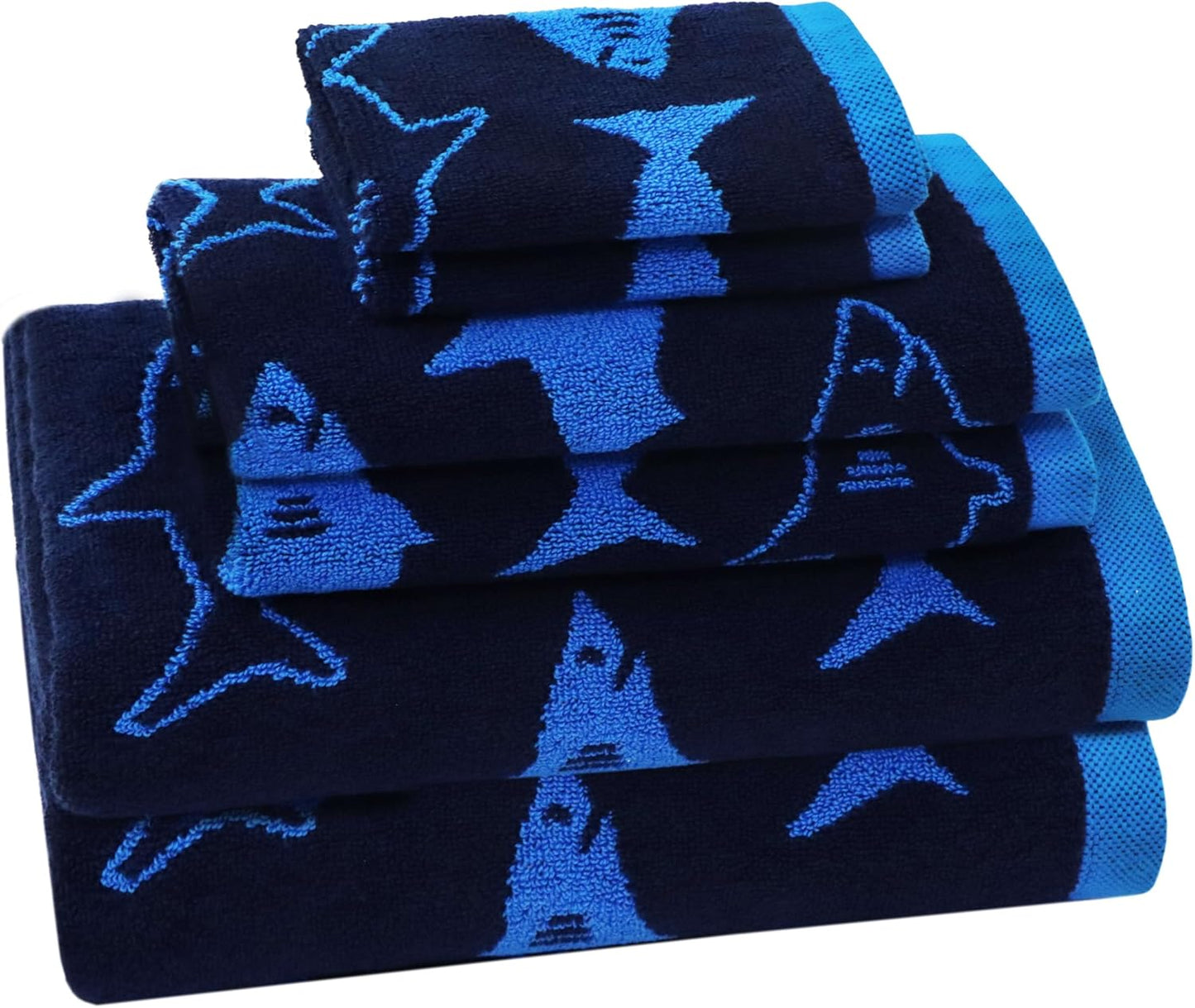 Kids Shark Bath Towel Set - 6 Piece Soft Cotton Towels