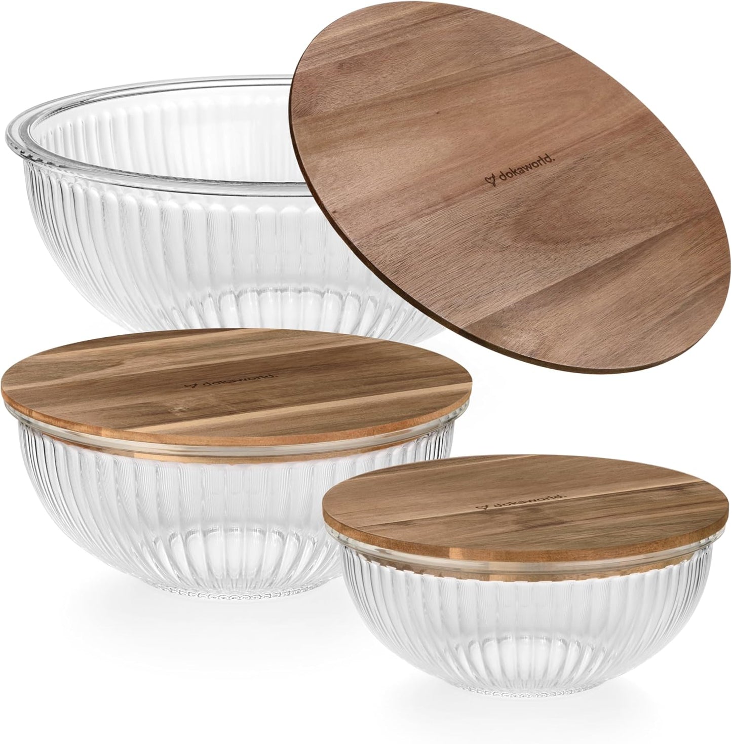 Set of 3 Stackable Space-Saving Nesting Glass Salad Bowls