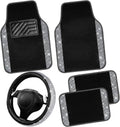 Bling Diamond Steering Wheel Cover and 5pc Black Silver Mats - Sparkly