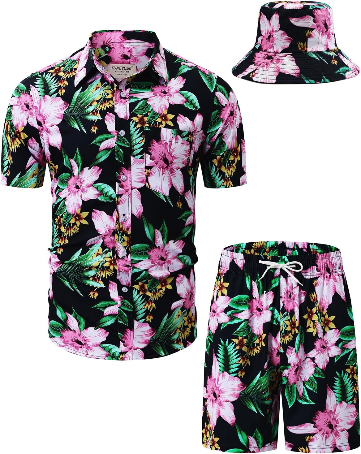TUNEVUSE Mens Hawaiian Shirts and Shorts Set for Summer Fun
