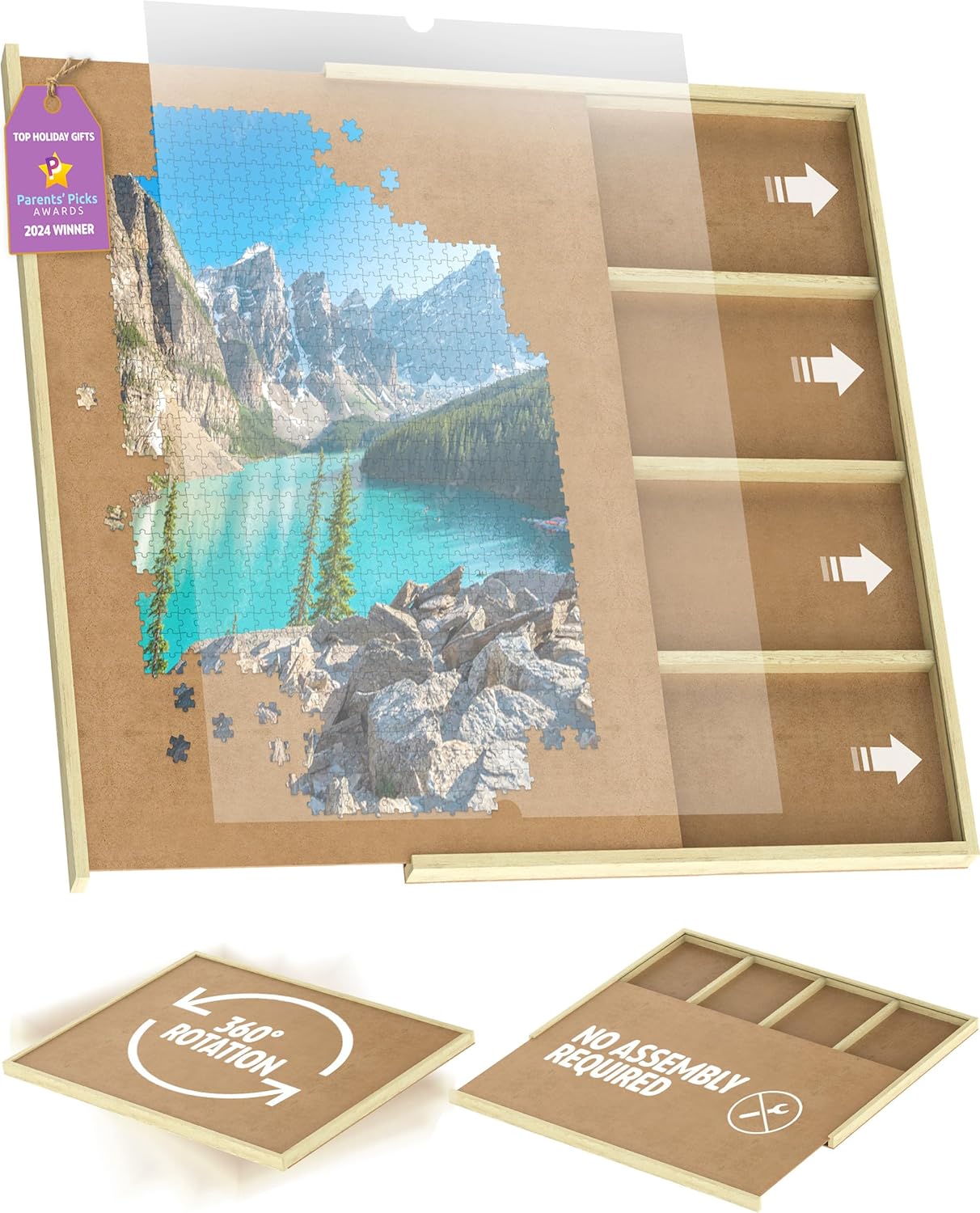 1500 Piece Wooden Jigsaw Puzzle Table with Rotating Board