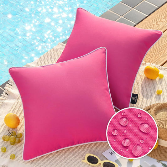 Waterproof Hot Pink Outdoor Pillow Covers 20x20 Inch Pack of 2