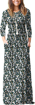 Women Long Sleeve Casual Round Neck Loose Floral Maxi Dress FEATURES