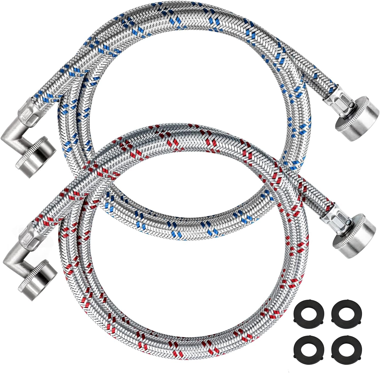 Beaquicy 4ft Stainless Washer Hoses - Burst Proof
