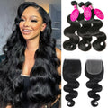 Body Wave Human Hair Bundles with Closure 22 24 26+20 in - Natural