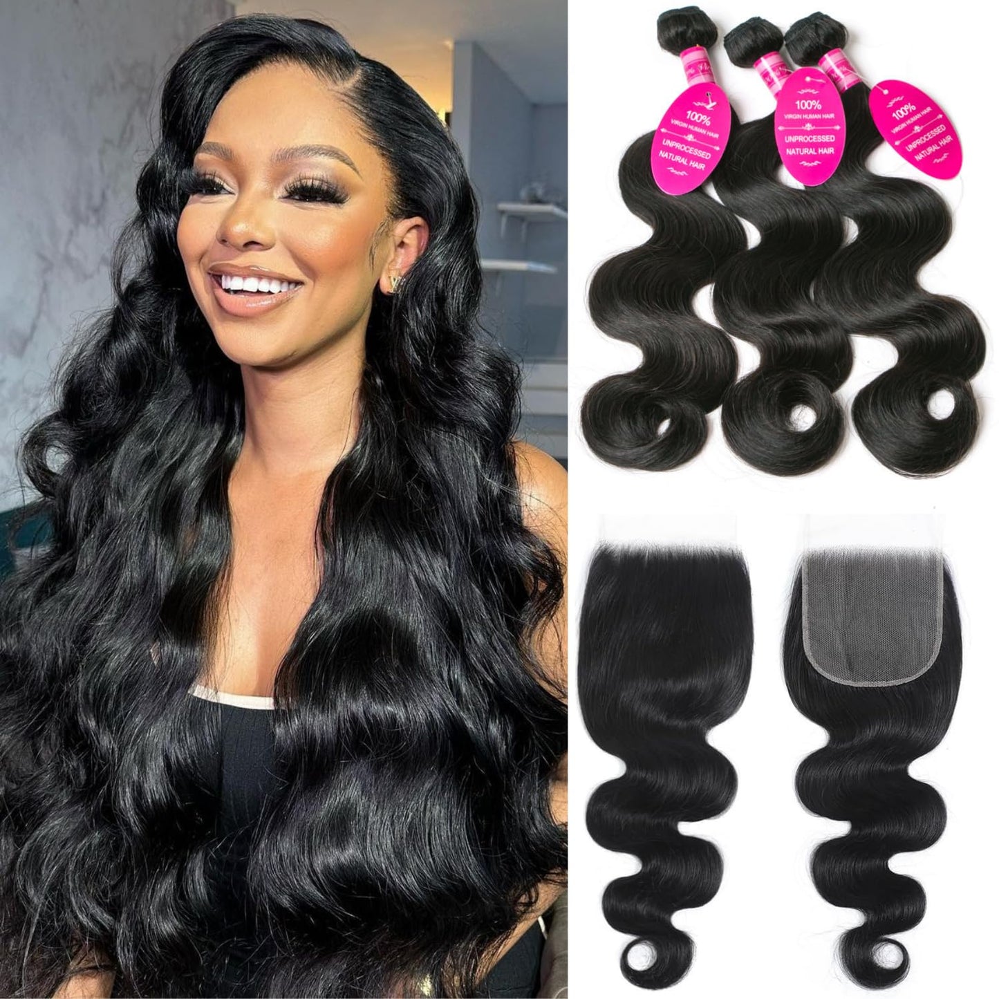 Body Wave Human Hair Bundles with Closure for Gorgeous Styles