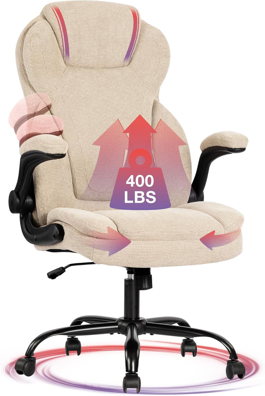 BOSMILLER Big&Tall 400lbs Fabric Office Chair - Extra Wide Seat, High Back, Ergonomic Design
