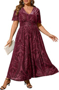 Womens V Neck Velvet Maxi Dress Plus Size - Empire Waist Floral
