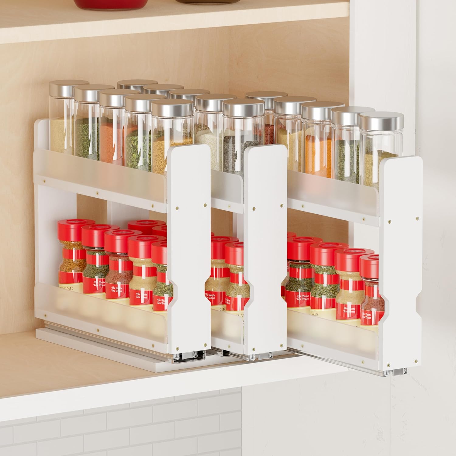 SpaceAid Bamboo Pull Out Spice Rack Organizer for Kitchen Use