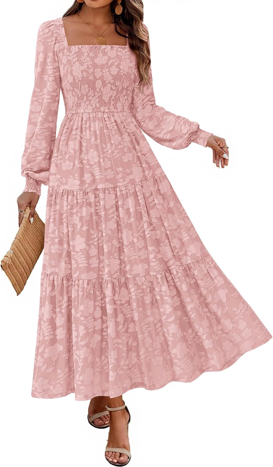 KIRUNDO Wedding Guest Dresses Long Sleeve Floral Maxi Dress