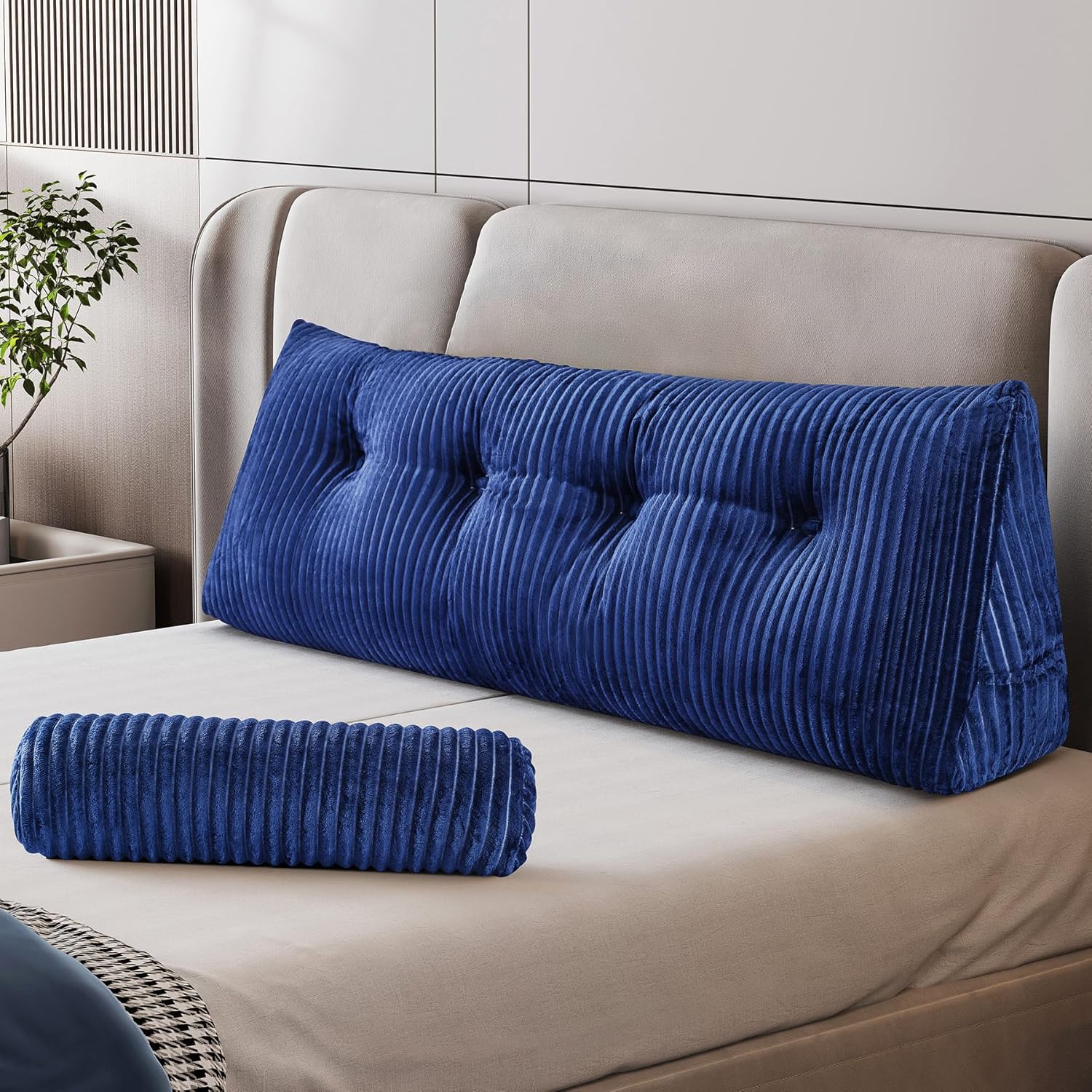Large Wedge Pillow for Bed Sitting Up with Roll Pillow, Blue