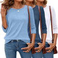 3/4 Sleeve Tops for Women Round Neck 3 Pack - Comfortable Loose Fit