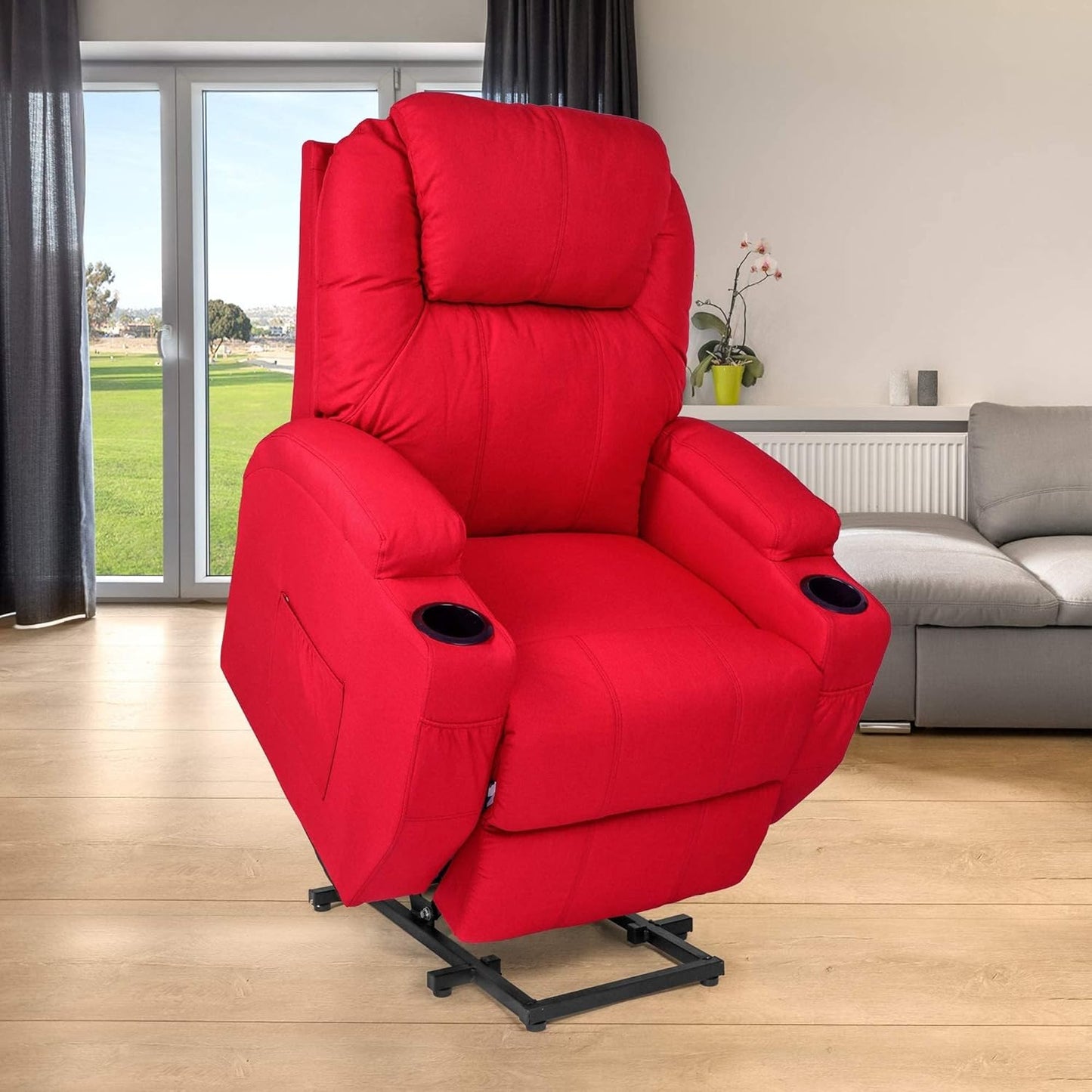 Koreyosh Red Power Lift Recliner with Massage & Heat