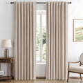 Blackout Linen Curtains 100% Blackout Beige Panels - Room Darkening