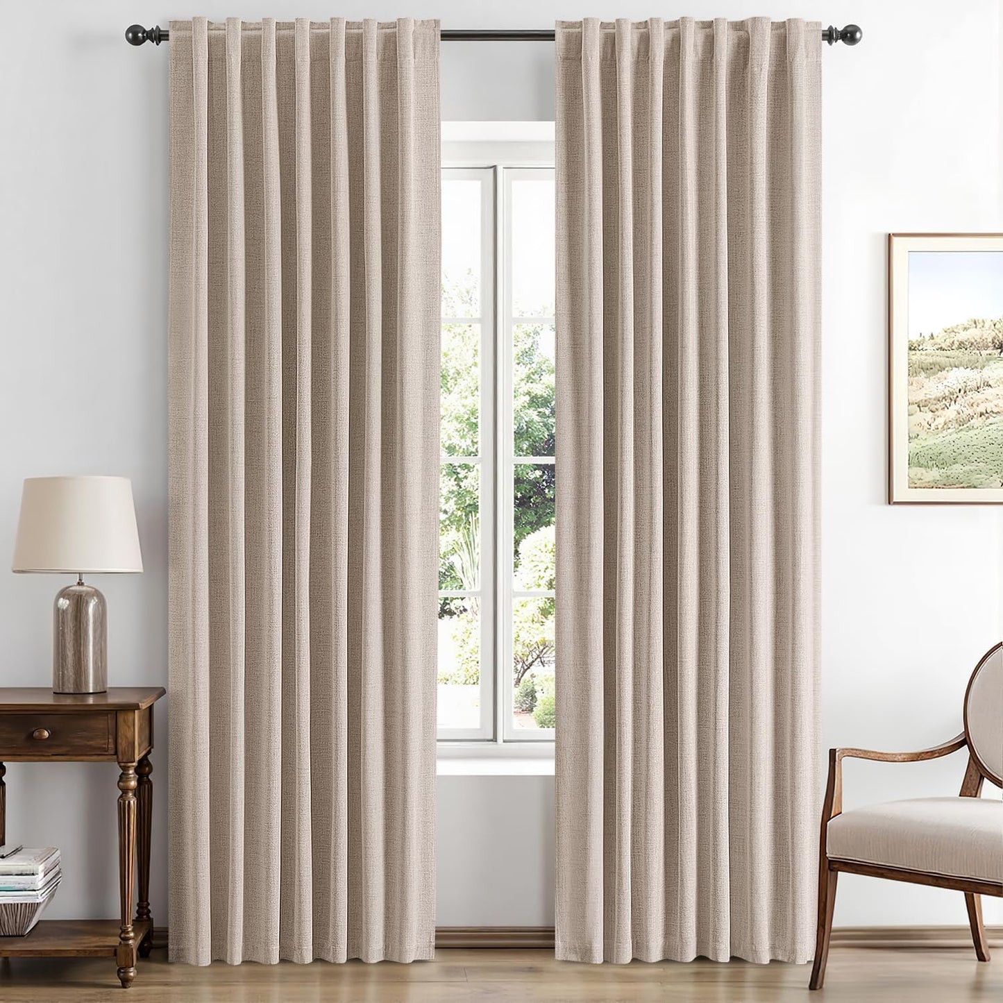 MIULEE 100% Blackout Linen Curtains for Bedroom and Living Room