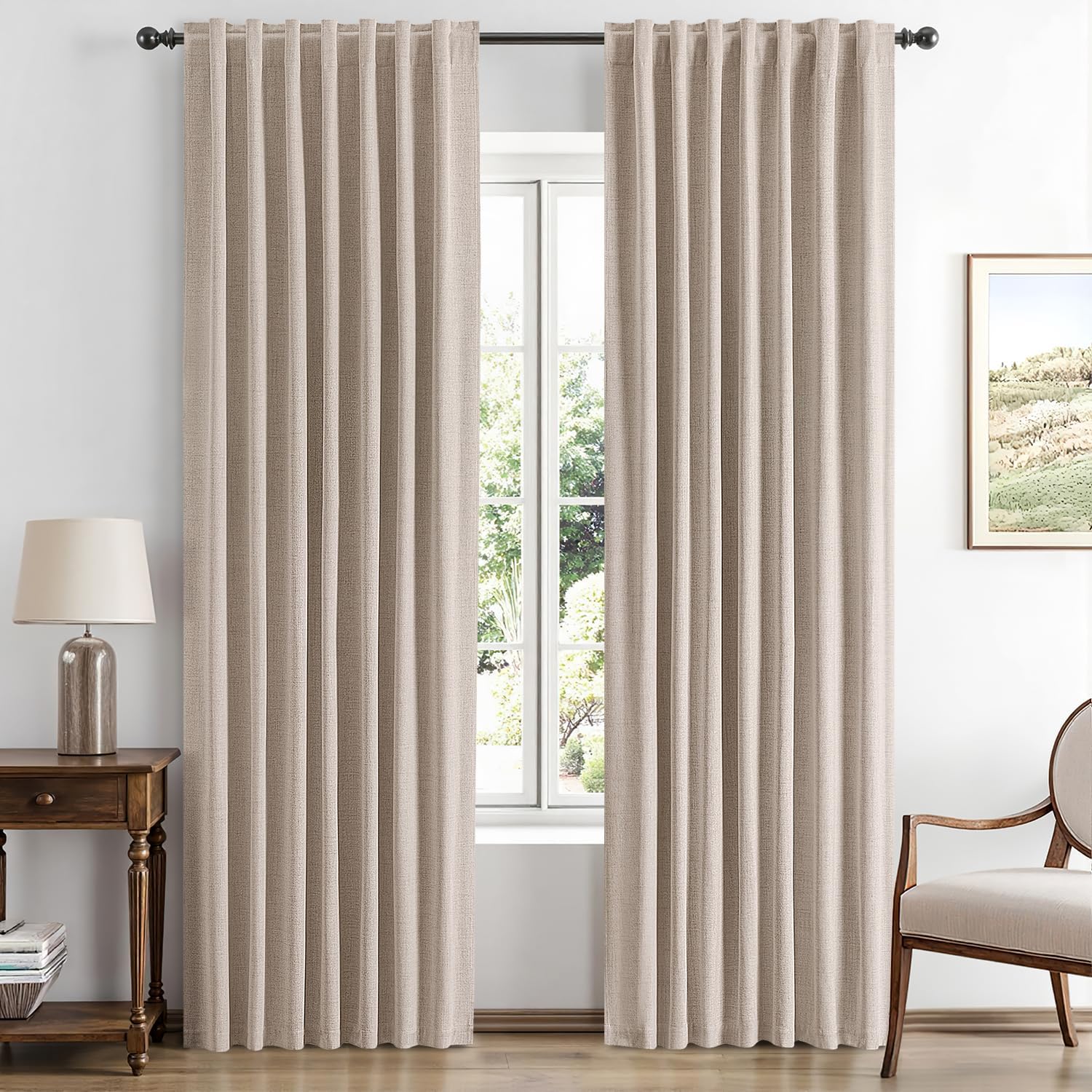 MIULEE 100% Blackout Linen Curtains for Bedroom and Living Room