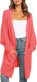 ZESICA Women's Long Batwing Sleeve Open Front Chunky Knit Cardigan