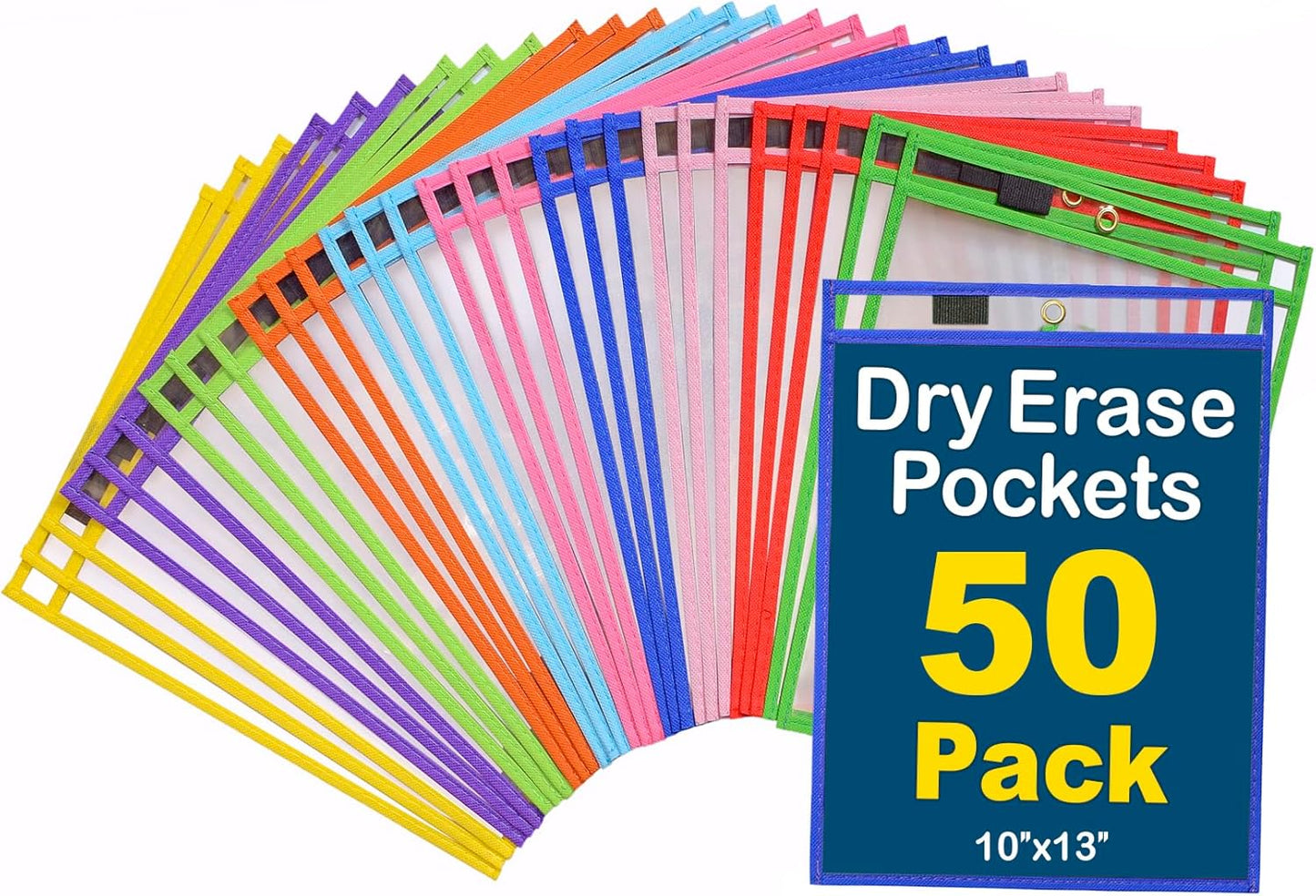 Dry Erase Pockets 50 Pack - Reusable Sleeves for Work & School