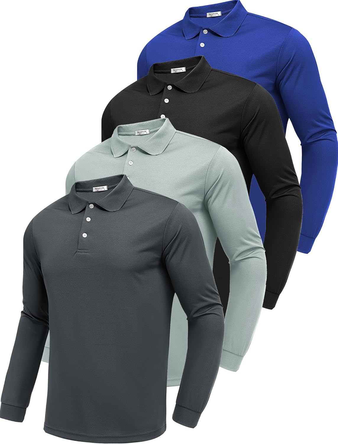 PINSPARK Long Sleeve Polo Shirts for Men - Moisture Wicking
